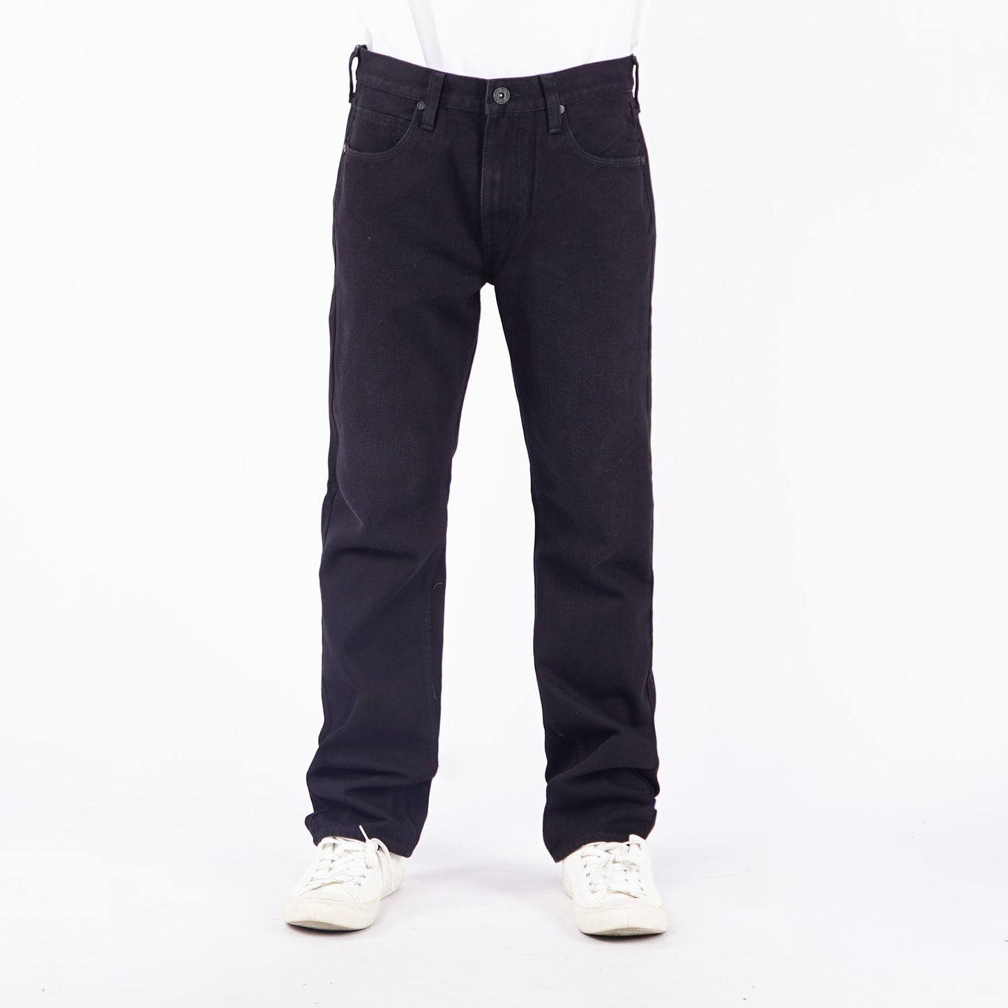 RRJ Men's Basic Denim Pants Mid-Rise Slim Straight Fitting Rinse with Details Fabric 167494 (Black)