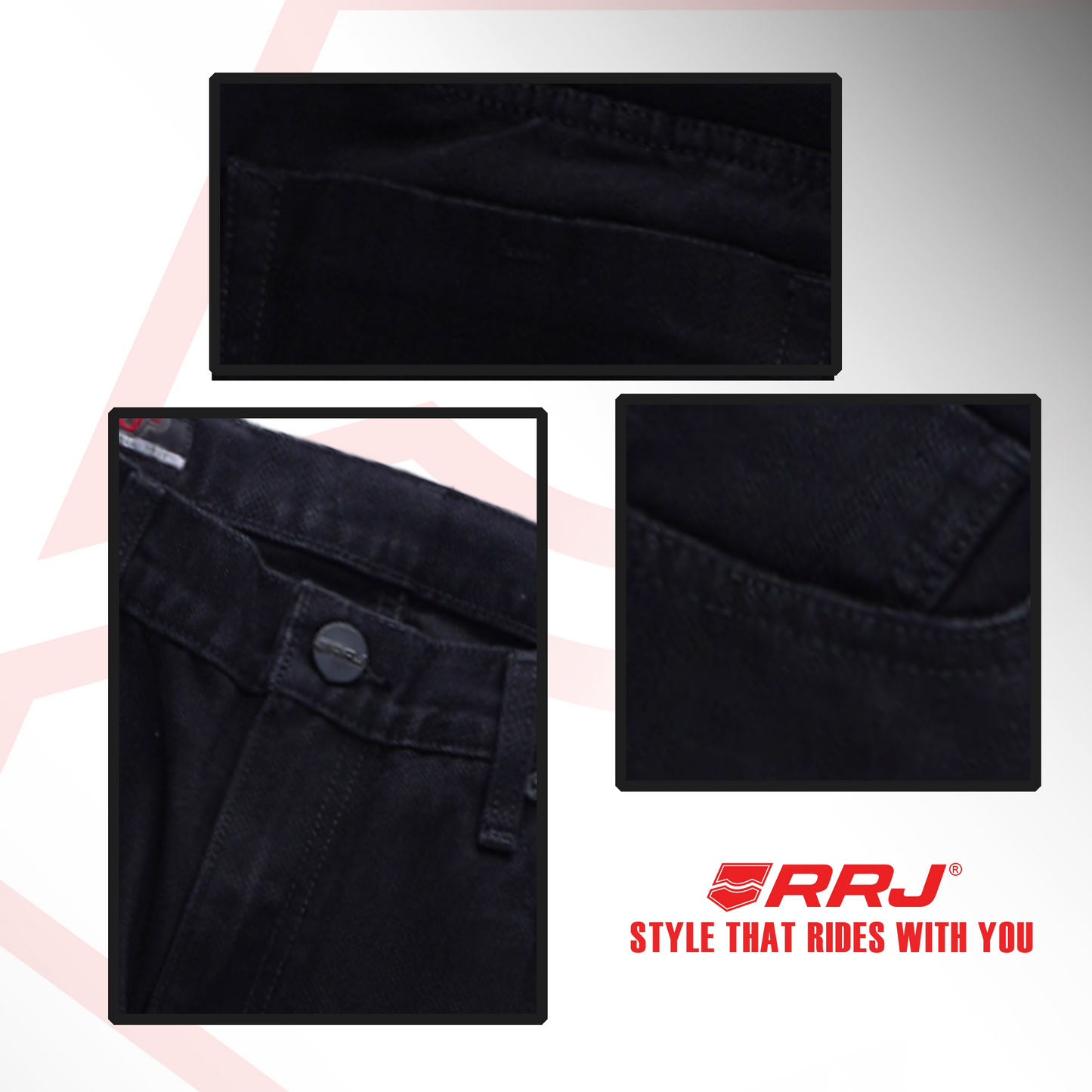 RRJ Men's Basic Denim Pants Regular Mid-Waist Fitting 196883 (Black)
