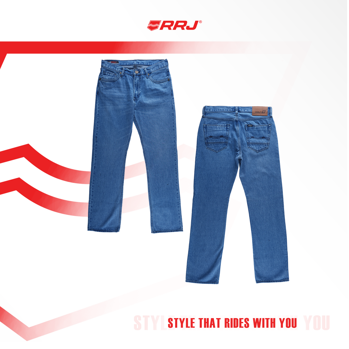 RRJ Men's Basic Denim Pants Regular Mid-Waist Fitting 195349 (Light Shade)