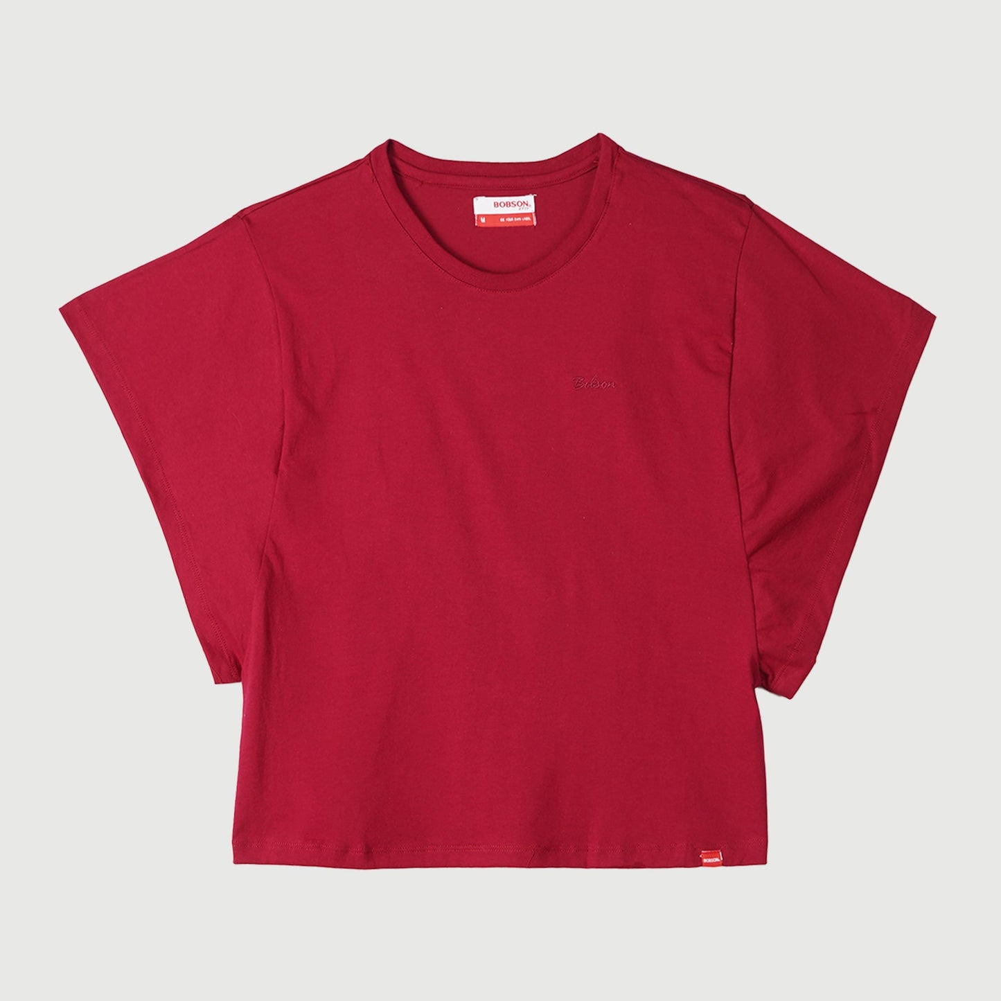 Bobson Japanese Ladies Basic Round Neck T shirt For Women Trendy Fashion High Quality Apparel Comfortable Casual Tees Relaxed Fit 142177 (Rumba Red)