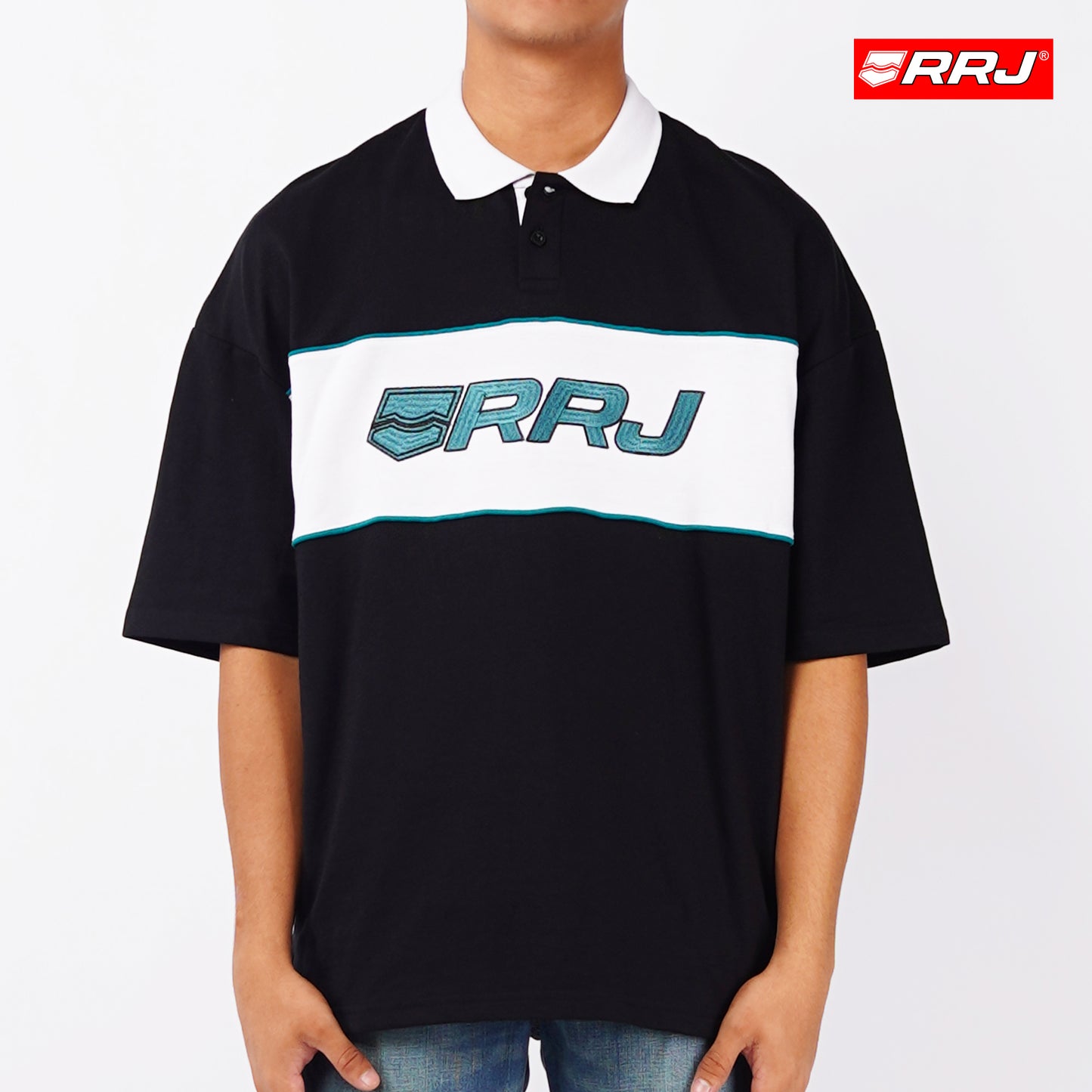 RRJ Basic Collared for Men Oversized Fitting Terry Fabric Trendy fashion Casual Top Black Polo shirt for Men 135973 (Black)
