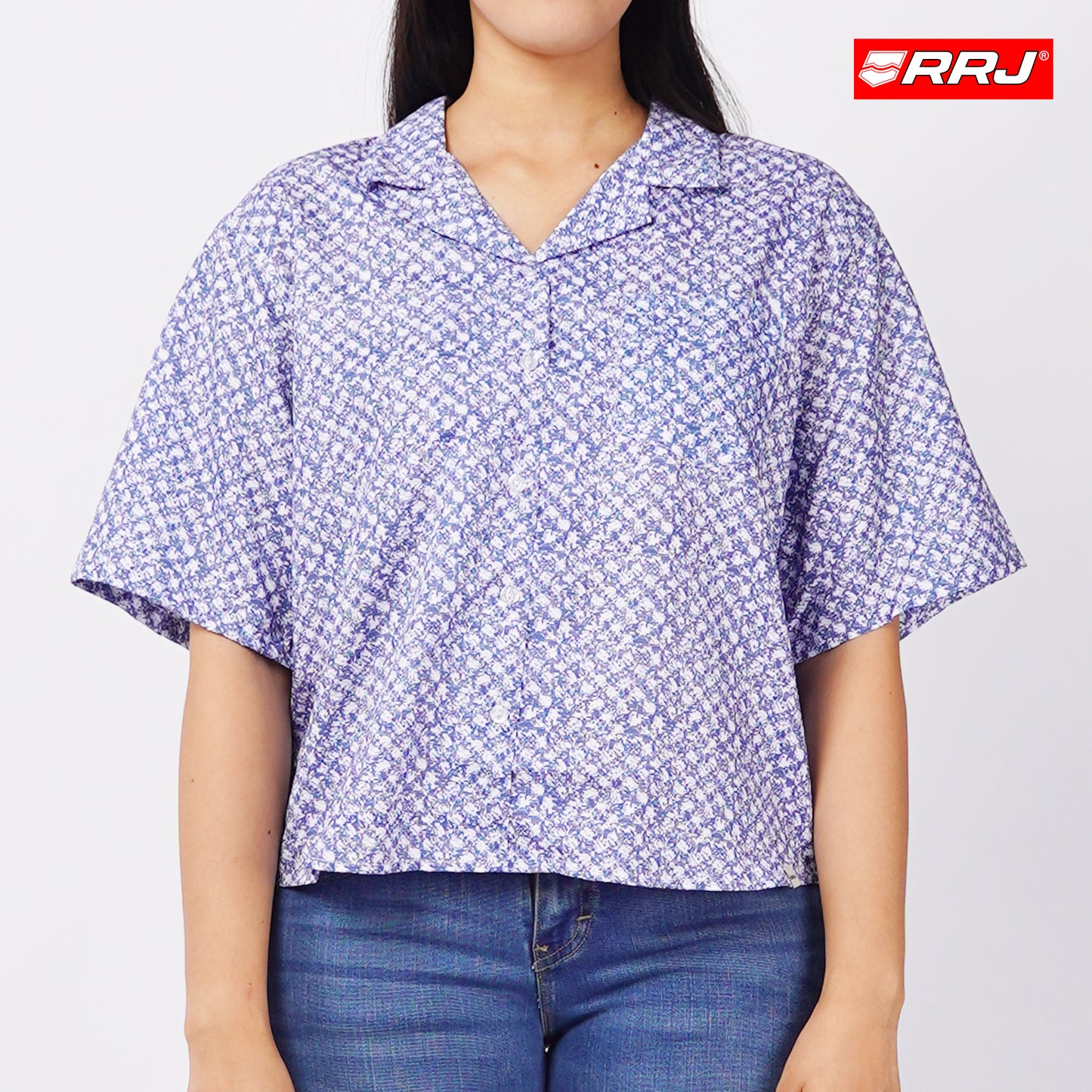 RRJ Basic Woven Ladies Boxy Fitting Shirt Trendy fashion Casual Top Blue Woven for Ladies 145051 (Blue)