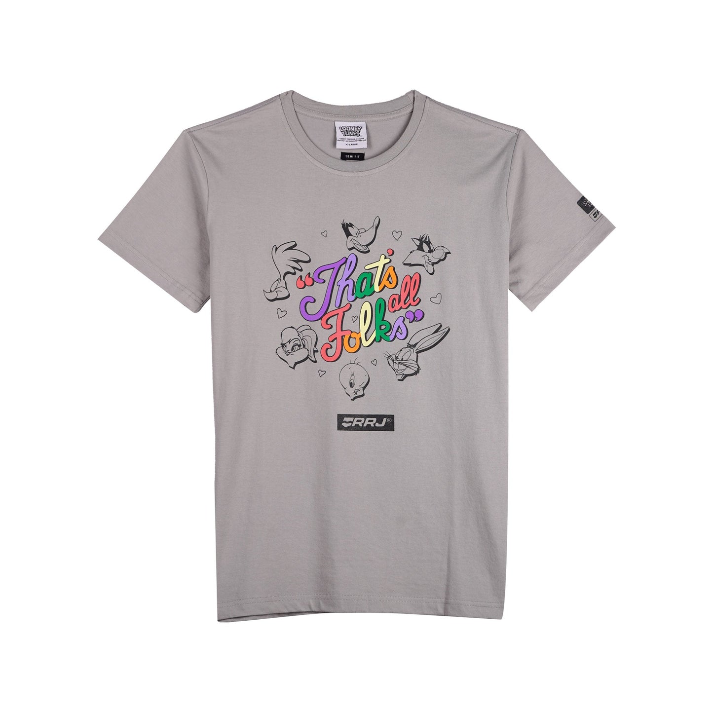 RRJ x Looney Tunes That's All Folks Men's Basic Tees Semibody Fitting CVC Jersey Fabric 150865-U (Light Gray)