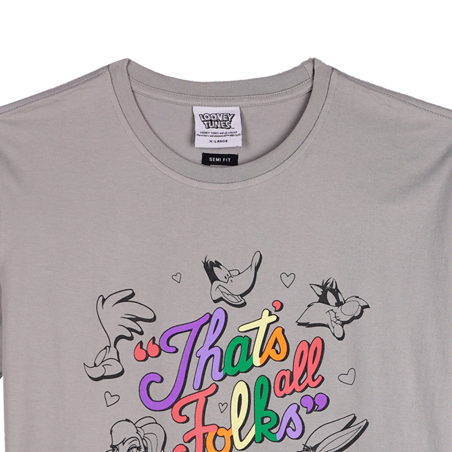 RRJ x Looney Tunes That's All Folks Men's Basic Tees Semibody Fitting CVC Jersey Fabric 150865-U (Light Gray)