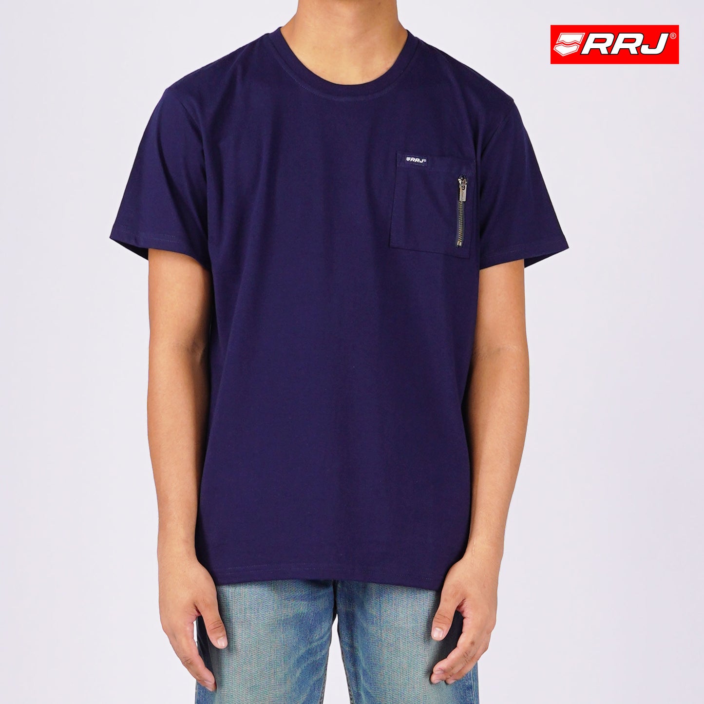 RRJ Men's Basic Tees Semibody Fitting CVC Jersey Fabric 117798-U (Navy)