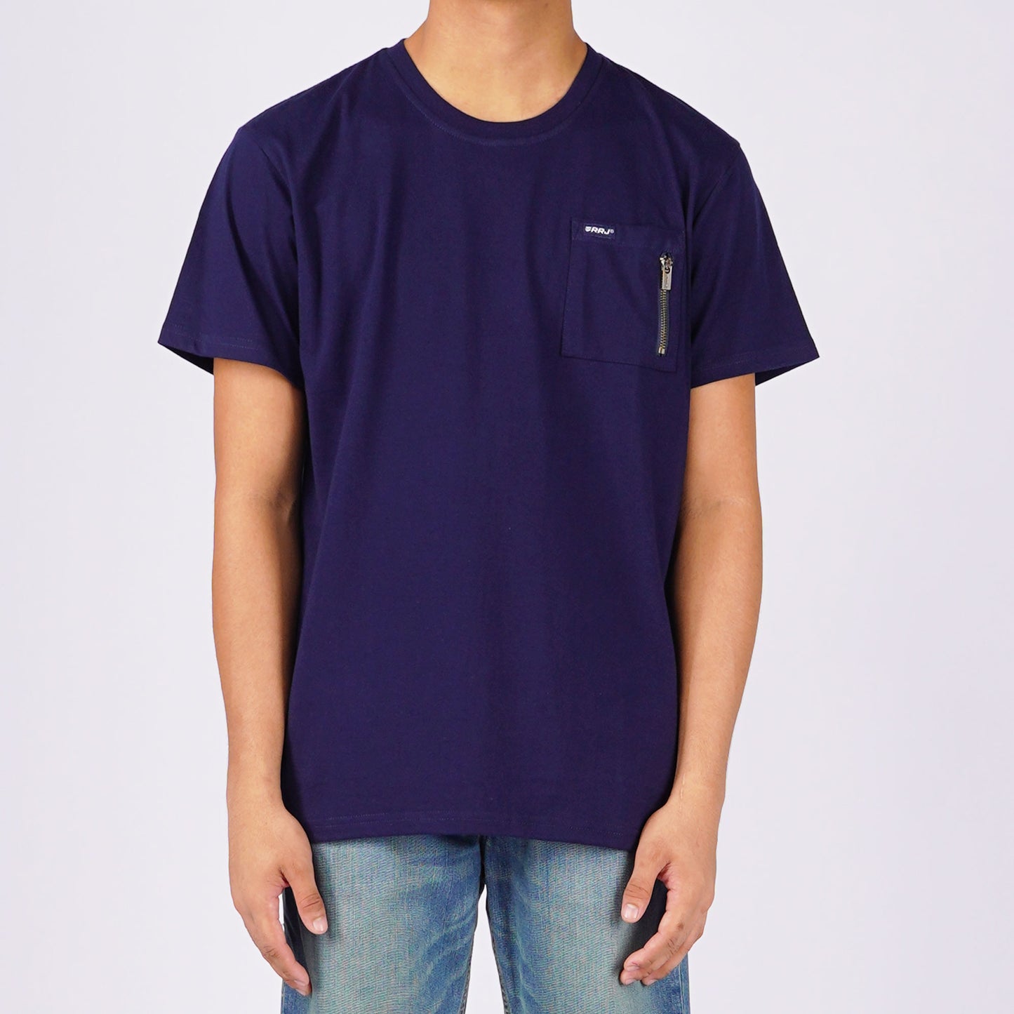 RRJ Men's Basic Tees Semibody Fitting CVC Jersey Fabric 117798-U (Navy)