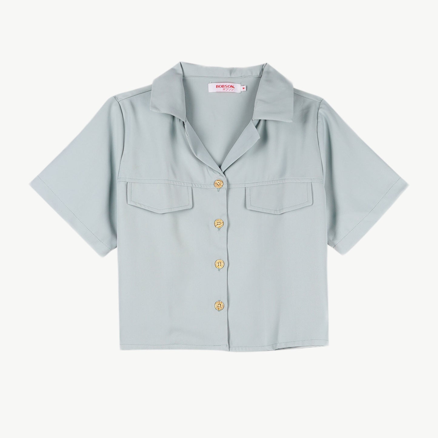 Bobson Japanese Ladies Basic Button Down Woven Shirt Boxy Fit 158282 (Light Green)