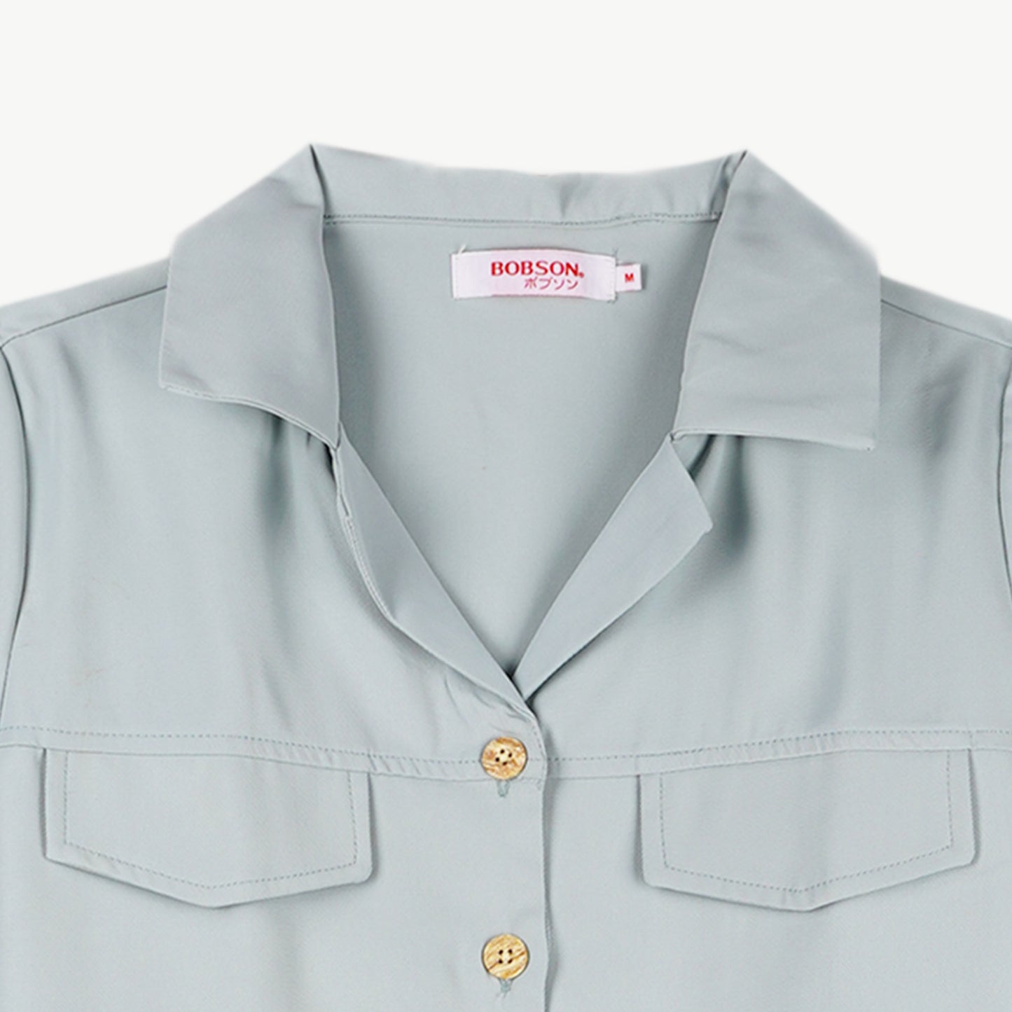 Bobson Japanese Ladies Basic Button Down Woven Shirt Boxy Fit 158282 (Light Green)