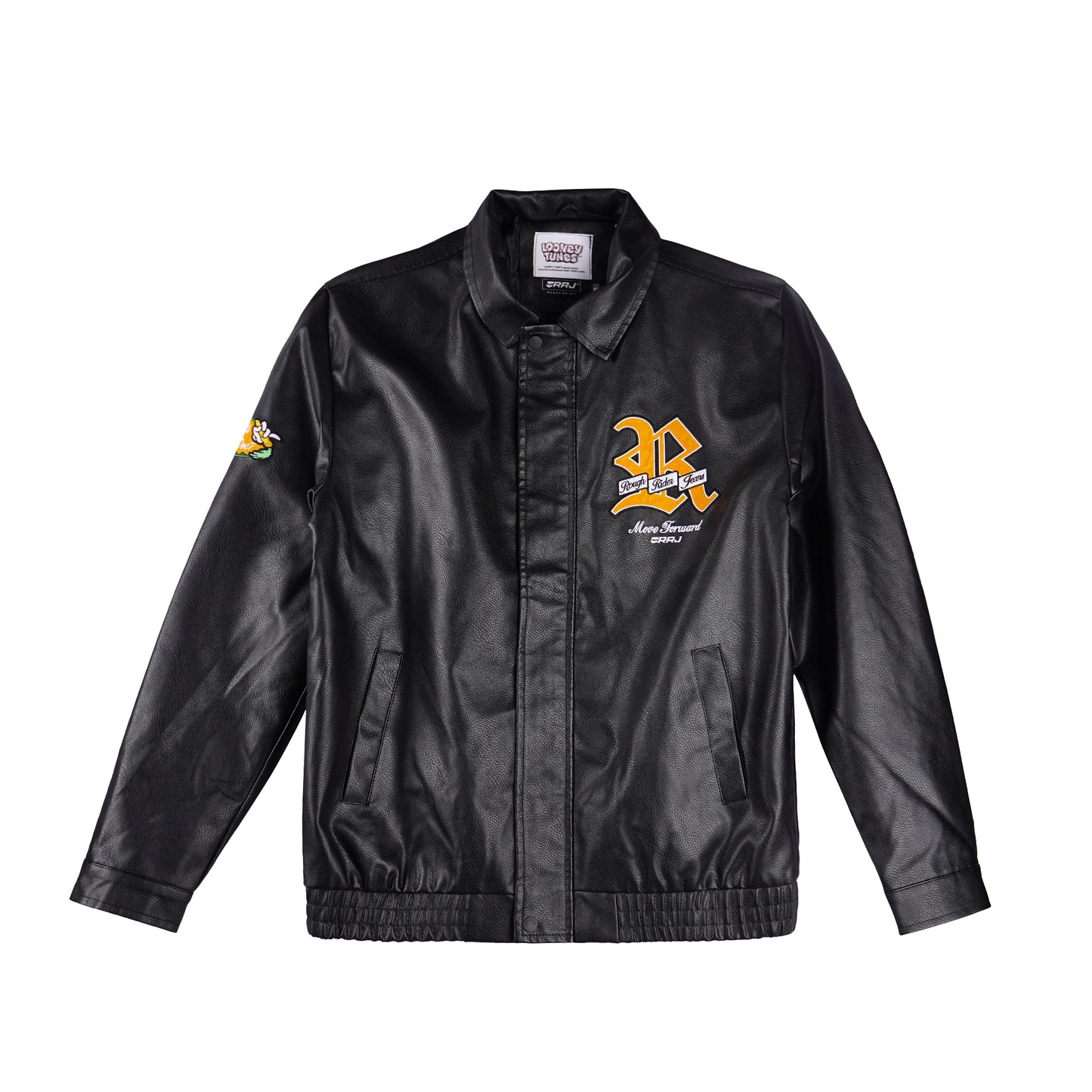RRJ x Looney Tunes Men's Basic Leather Jacket Regular Fitting 162902 (Black)