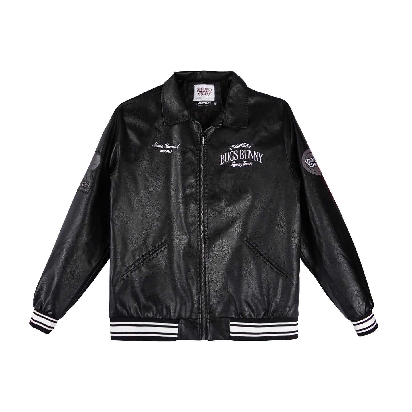 RRJ x Looney Tunes Bugs Bunny Men's Basic Leather Jacket Regular Fitting 162908 (Black)
