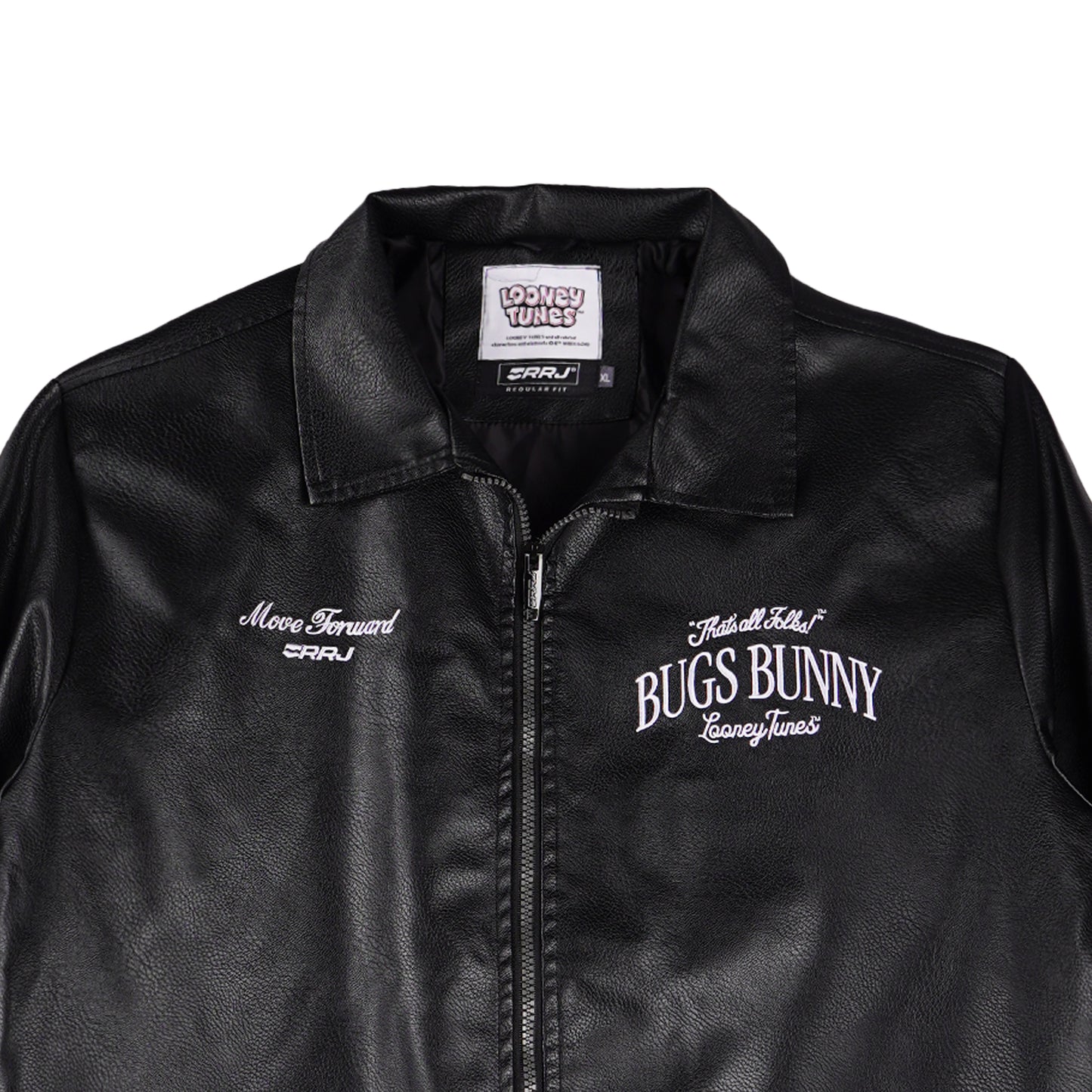 RRJ x Looney Tunes Bugs Bunny Men's Basic Leather Jacket Regular Fitting 162908 (Black)