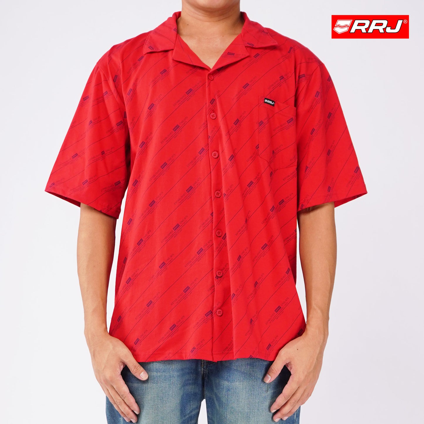 RRJ Men's Basic Woven Shirt Comfort Fit CVC Jersey Fabric 152865 (Tango Red)