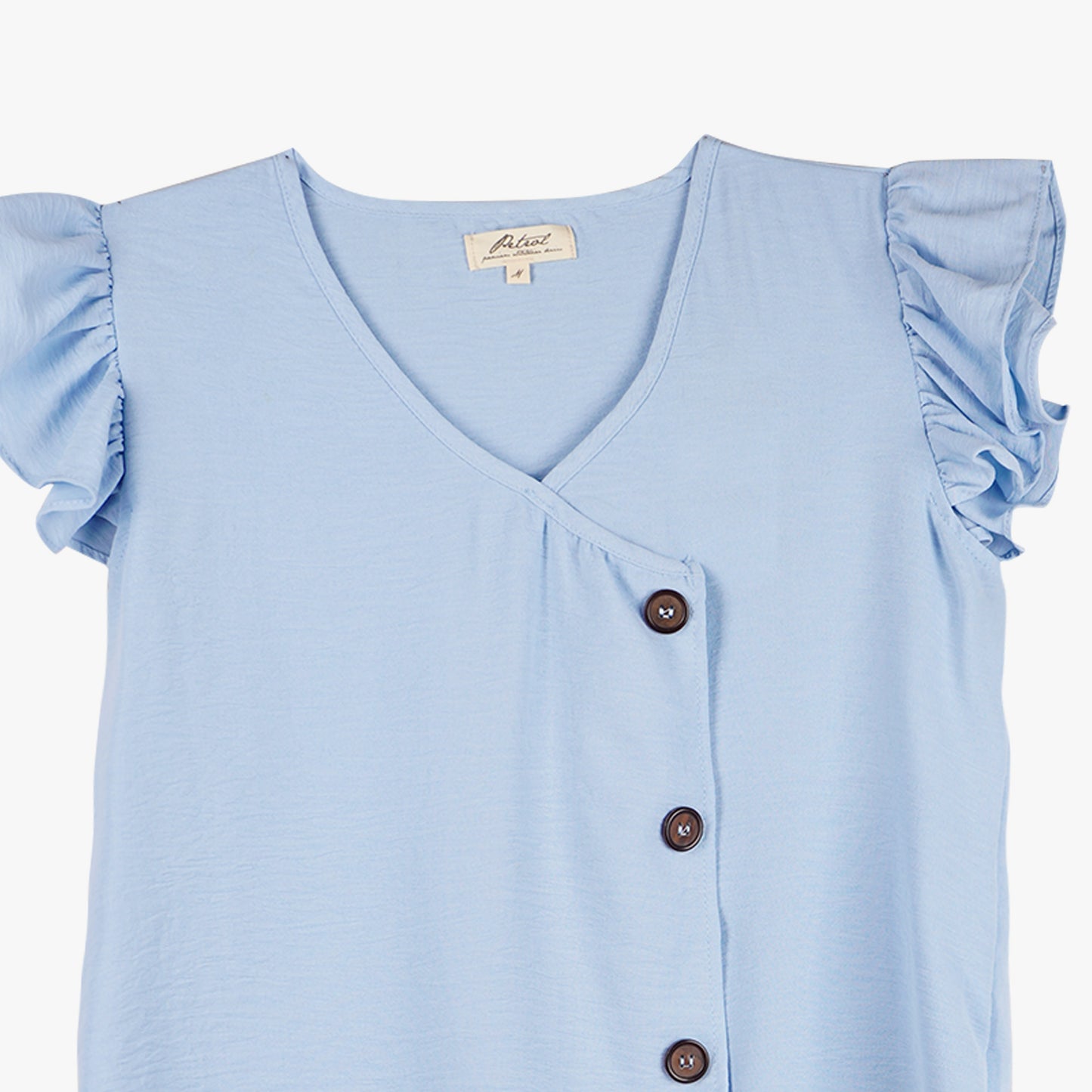 Petrol Ladies Basic Woven Boxy Fitting Woven Fabric 157723 (Smoke Blue)