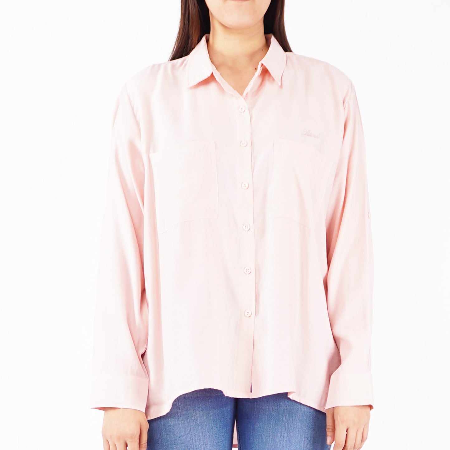 Petrol Ladies Basic Woven Polo Longsleeve Loose Fitting Woven Fabric 139557 (Almond Blossom)