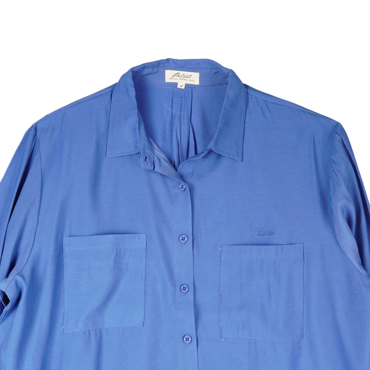 Petrol Ladies Basic Woven Polo Longsleeve Loose Fitting Woven Fabric 139557 (Blue)