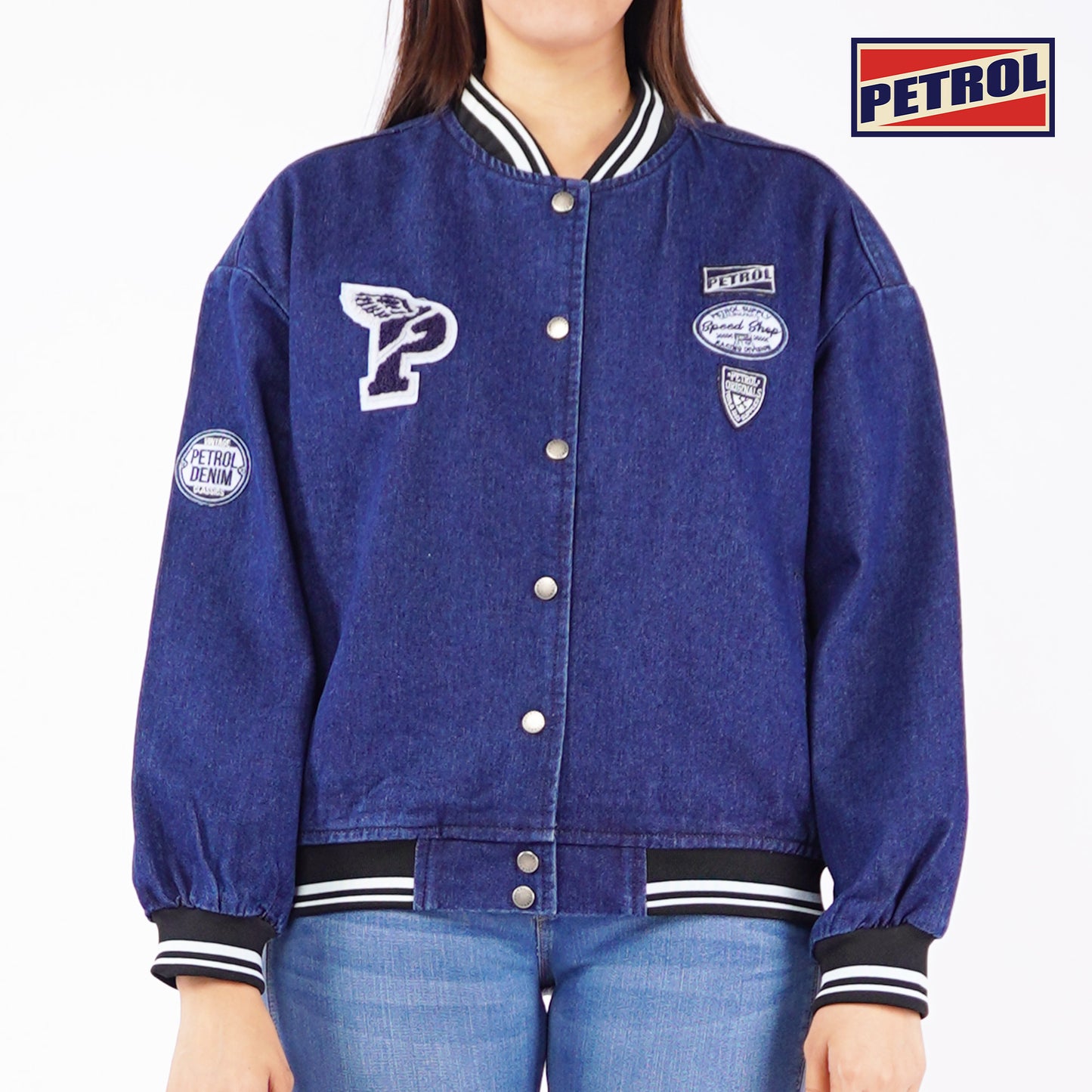 Petrol Ladies Basic Denim Jacket Regular Fitting Denim Fabric 130971 (Dark Wash)
