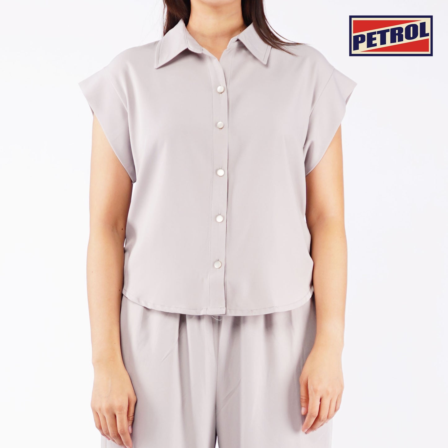 Petrol Ladies Basic Woven Shirt Crop Fitting Woven Fabric 156417 (Sand)