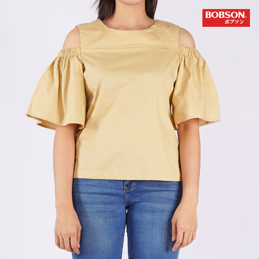 Bobson Japanese Ladies Basic Woven Shirt Relaxed Fit 154995 (Beige)