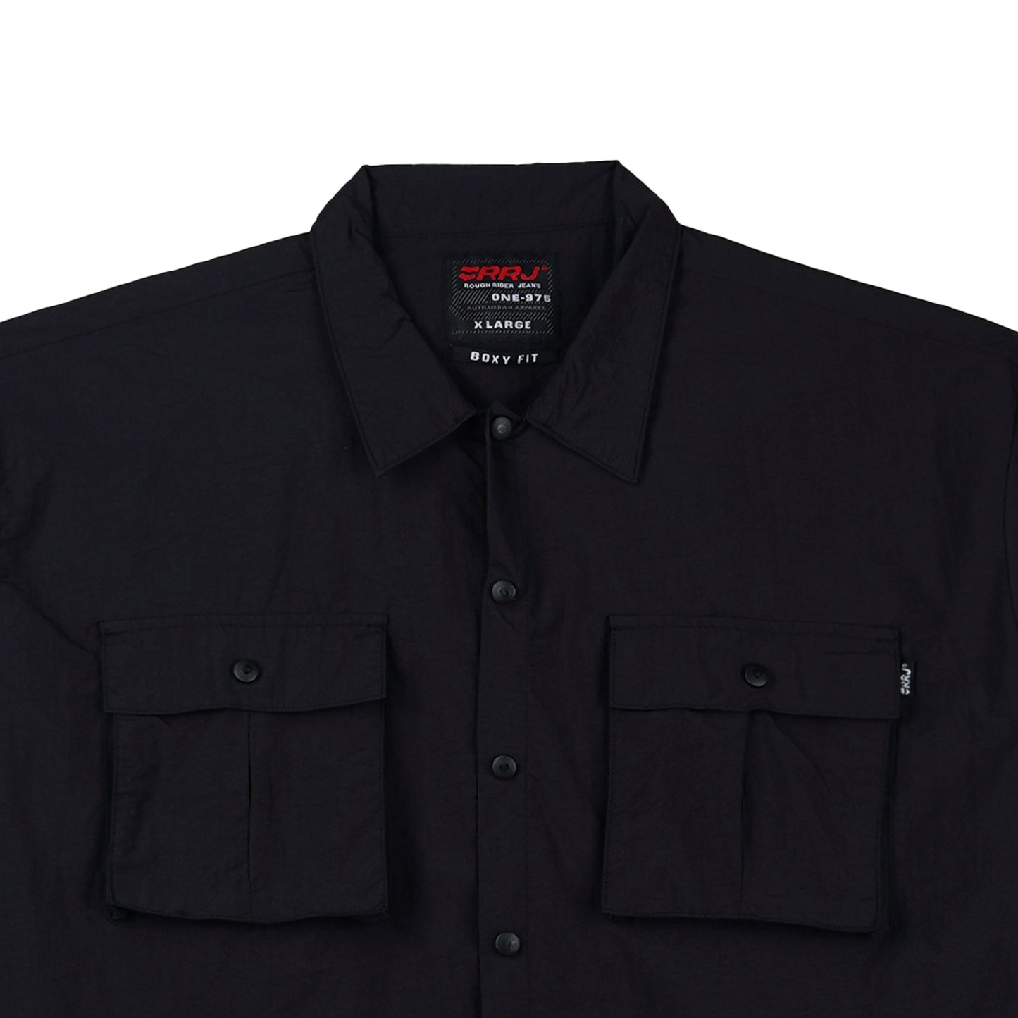 RRJ Men's Basic Woven Shirt Boxy Fitting Taslan Fabric 160597 (Black)