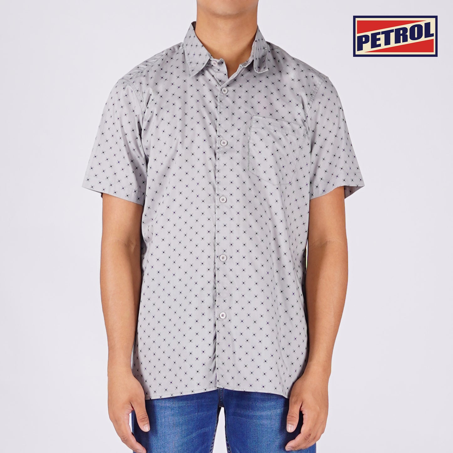 Petrol Men's Basic Woven Shirt Slim Fitting Poplin Fabric 166558 (Gray)
