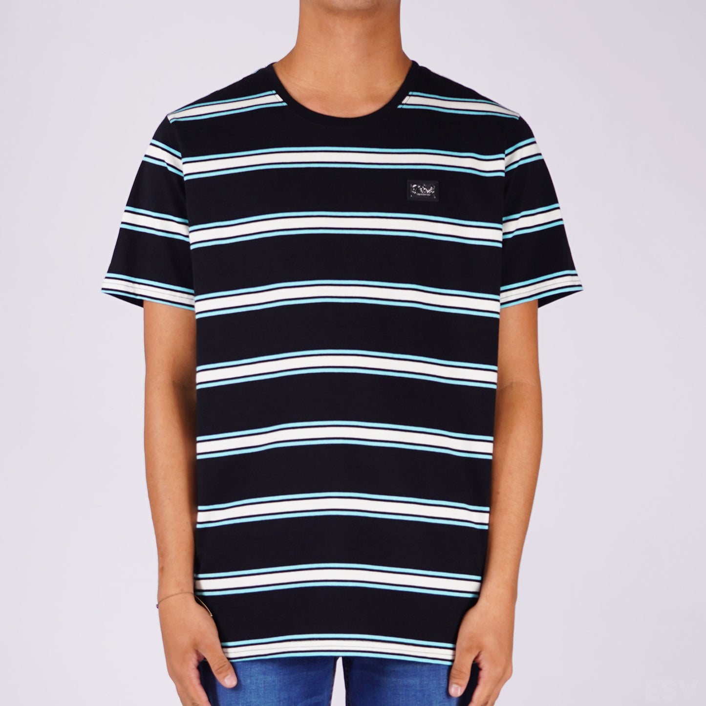 Petrol Men's Basic Tees Slim Fitting Stripe Jersey Fabric 161848 (Black)