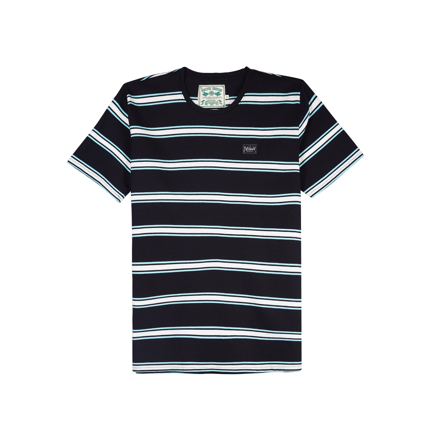 Petrol Men's Basic Tees Slim Fitting Stripe Jersey Fabric 161848 (Black)
