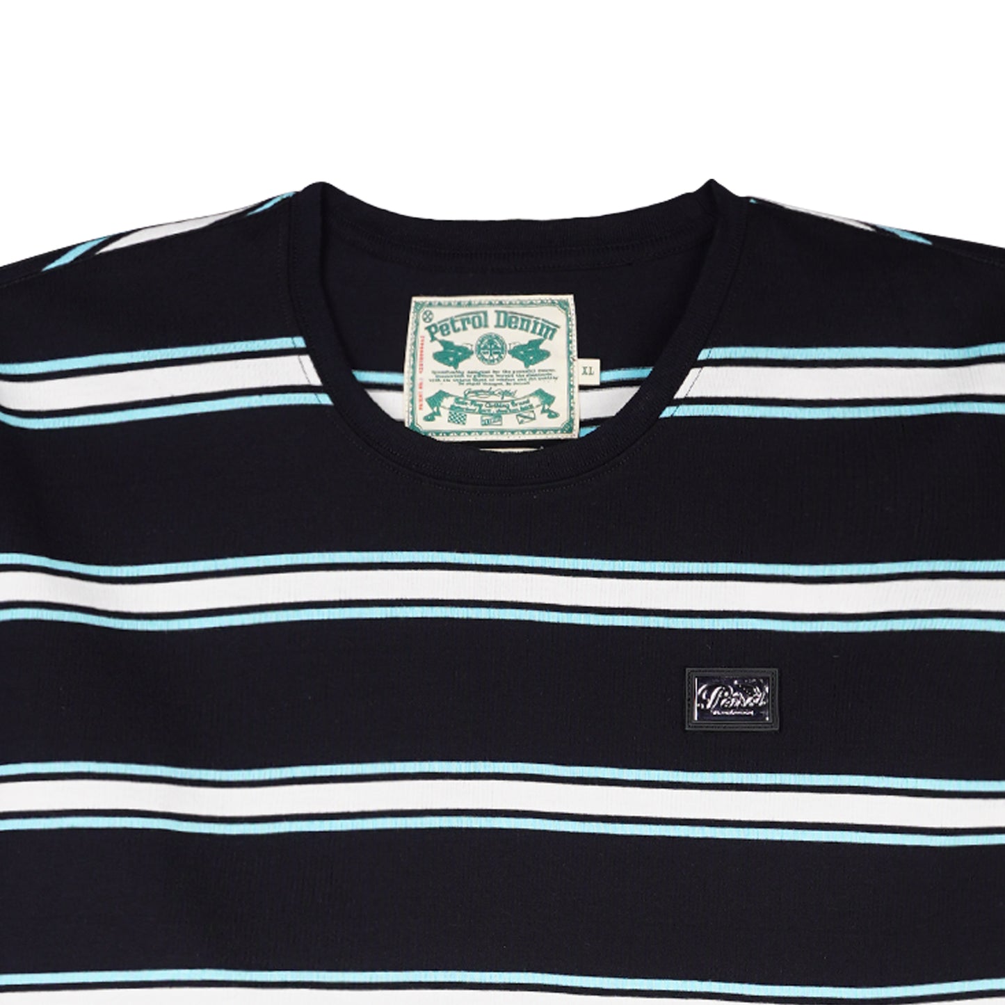 Petrol Men's Basic Tees Slim Fitting Stripe Jersey Fabric 161848 (Black)