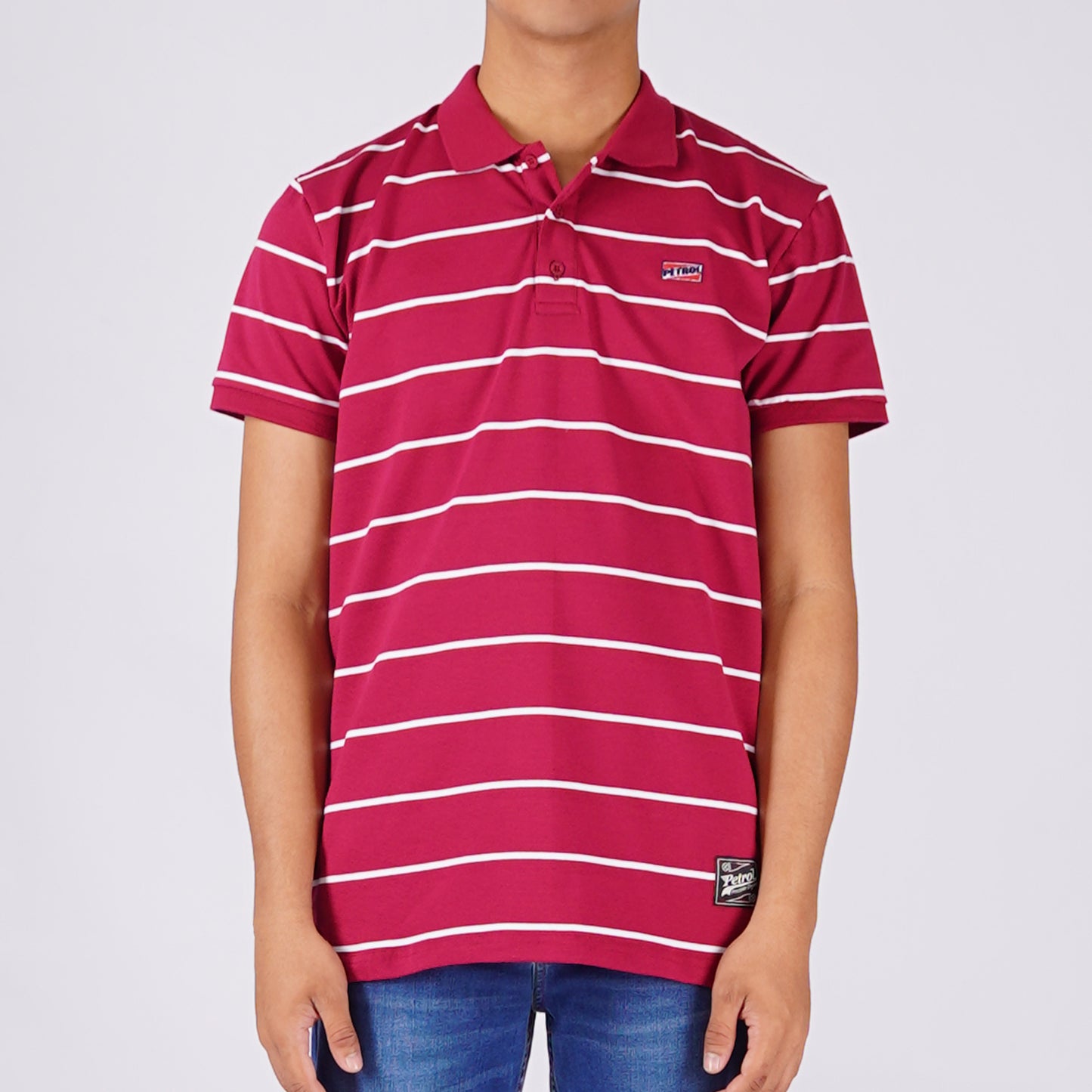 Petrol Men's Basic Collared Shirt Slim Fitting Missed Lycra Fabric 114020 (Crimson)