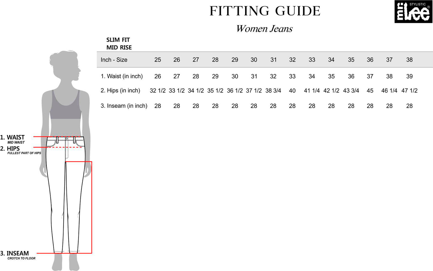 Stylistic Mr. Lee Ladies Basic Denim Pants Slim Fit 171578-U (Dark Shade)
