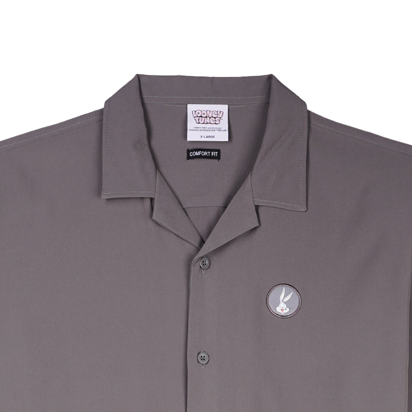 RRJ x Looney Tunes Men's Basic Woven Shirt Comfort Fitting Easy Iron Fabric 163052 (Dark Gray)