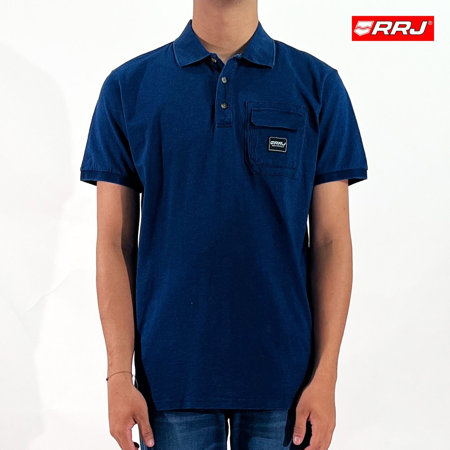 RRJ Men's Basic Collared Shirt Semibody Fitting 121945 (Dark Wash)