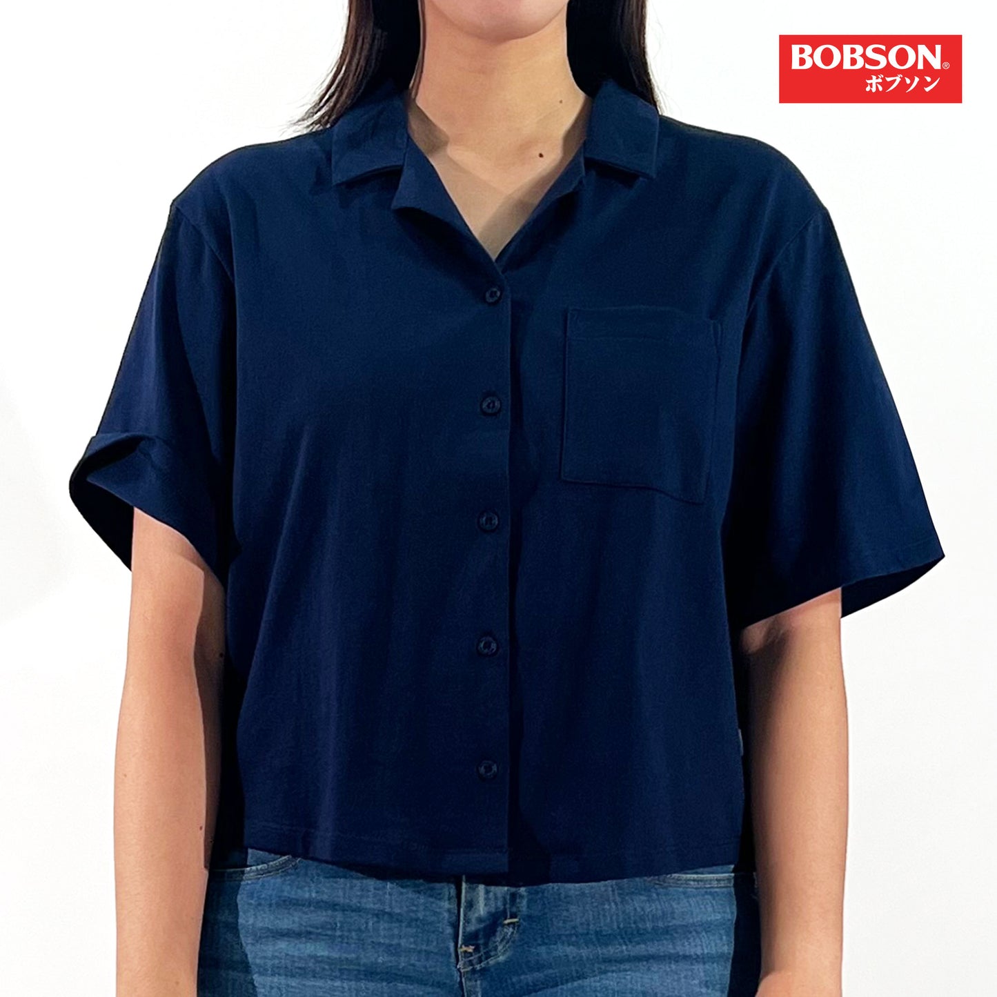Bobson Japanese Ladies Basic Woven Boxy Fit 155336 (Navy)