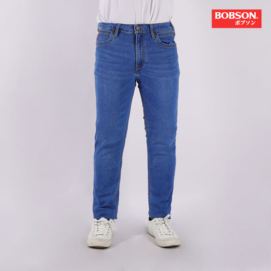 Bobson Japanese Men's Basic Denim Pants Super Skinny Mid Waist 177078 (Light Shade)