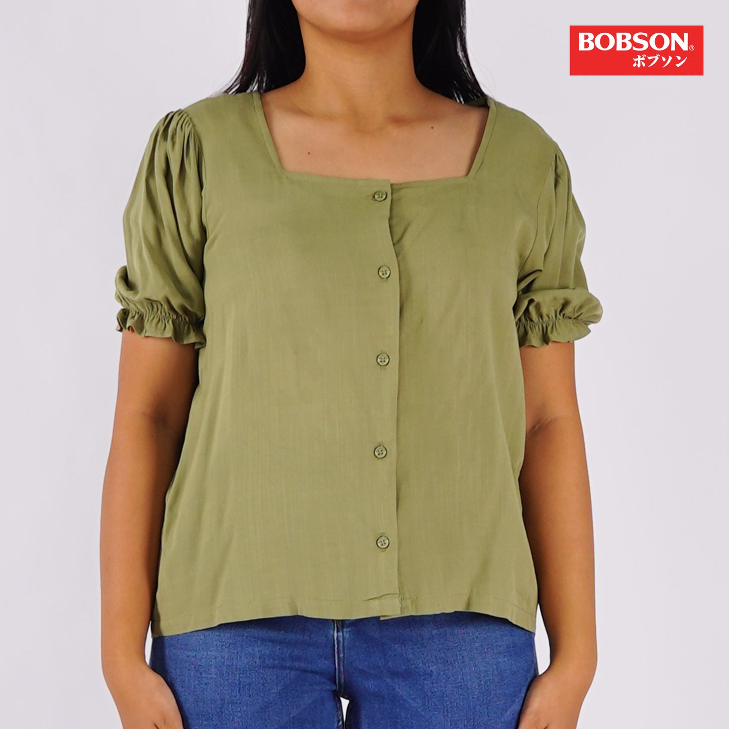 Bobson Japanese Ladies Basic Woven Shirt Boxy Fit 151852 (Light Green)