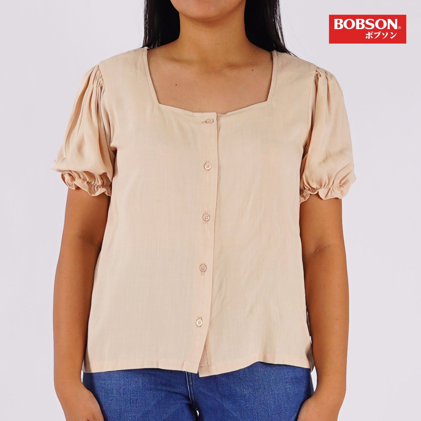 Bobson Japanese Ladies Basic Woven Shirt Boxy Fit 151852 (Beige)