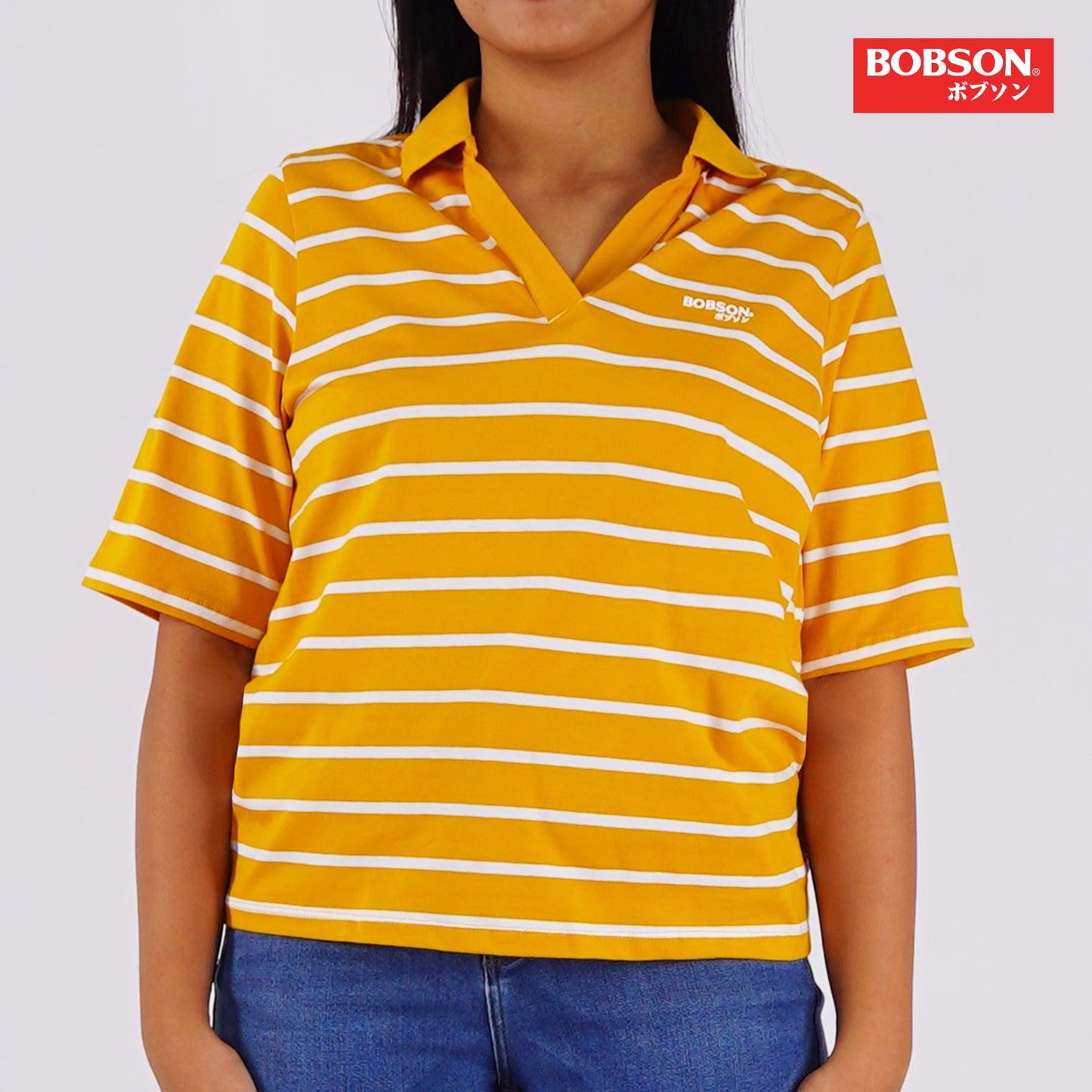 Bobson Japanese Ladies Basic Collared Shirt Relaxed Fit 157847 (Yellow Gold)