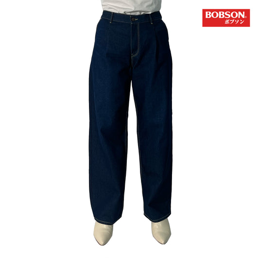 Bobson Japanese Ladies Basic Denim Pants Pleated Jeans 175244 (Dark Shade)