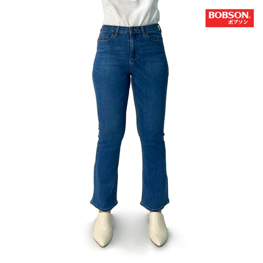 Bobson Japanese Ladies Basic Denim Pants Flared Jeans 176476 (Light Shade)