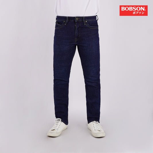 Bobson Japanese Men's Basic Denim Pants Super Skinny Mid Waist 177539 (Dark Shade)