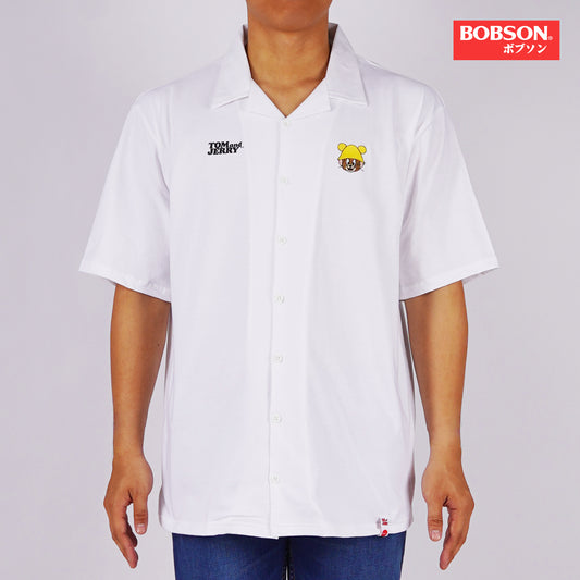 Bobson Japanese X Tom and Jerry Men's Basic Woven Shirt Comfort Fit 168188 (White)