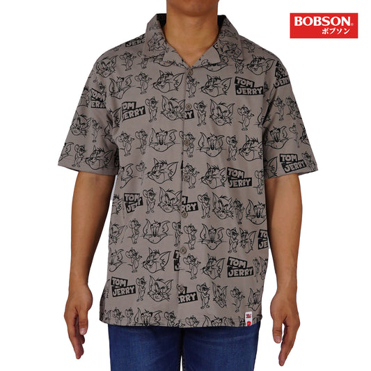 Bobson Japanese X Tom and Jerry Men's Basic Woven Shirt Comfort Fit 168182 (Gray)