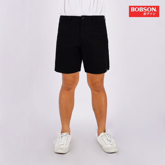 Bobson Japanese Men's Basic Non-Denim Tapered Short Mid Waist 176741 (Black)