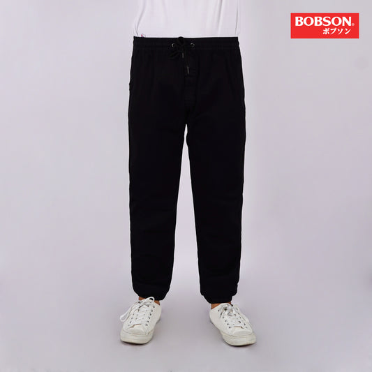 Bobson Japanese Men's Basic Non-Denim Jogger Pants Mid Waist 176562 (Black)