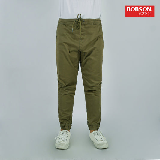 Bobson Japanese Men's Basic Non-Denim Jogger Pants Mid Waist 176562 (Green)