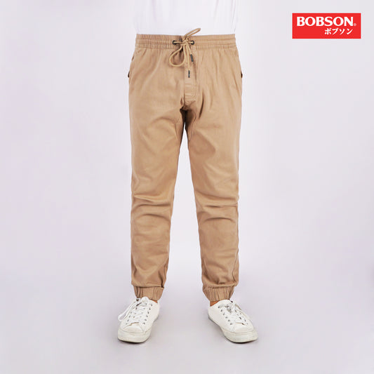 Bobson Japanese Men's Basic Non-Denim Jogger Pants Mid Waist 176562 (Sand)