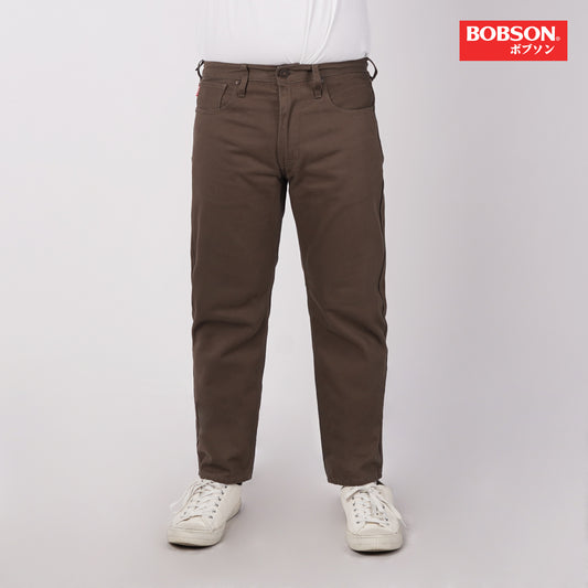 Bobson Japanese Men's Basic Denim Pants Skinny Mid Waist 175391 (Brown)