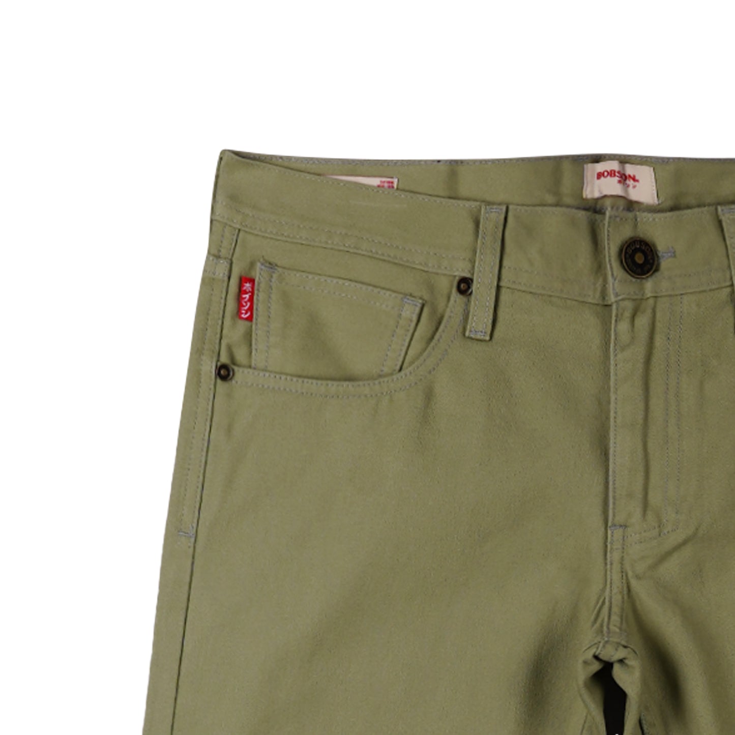 Bobson Japanese Men's Basic Denim Pants Skinny Mid Waist 175391 (Olive Light)