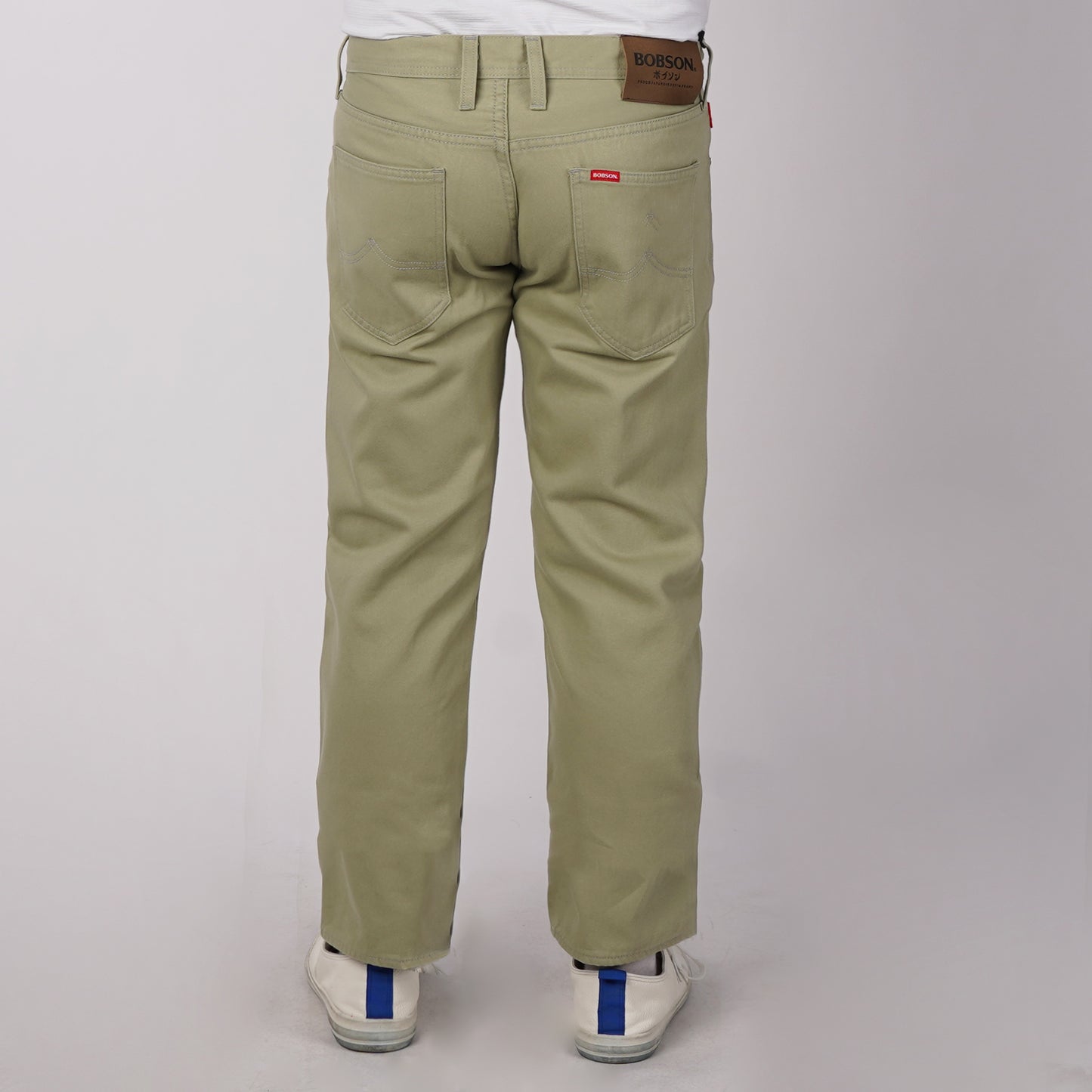 Bobson Japanese Men's Basic Denim Pants Skinny Mid Waist 175391 (Olive Light)
