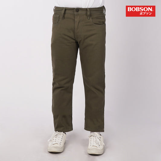 Bobson Japanese Men's Basic Denim Pants Skinny Mid Waist 175372 (Fatigue)