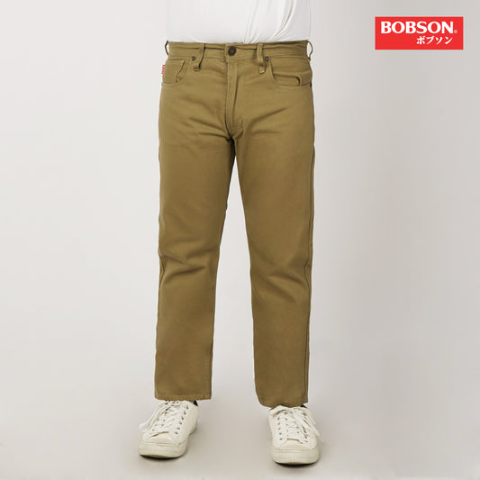Bobson Japanese Men's Basic Denim Pants Skinny Mid Waist 175372 (Khaki)